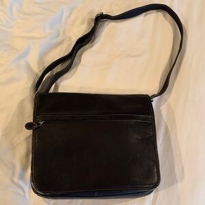 Classic Distressed Black Leather Men's Messenger Bag